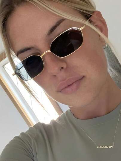 1pc Metal Frame Square Fashion Glasses For Women, Fashion Accessory For Beach, Outdoor, Party, Vacation