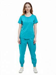 Conjunto de 2 Piezas Uniforme Quirúrgico Anti Fluidos Dama Excelente Calidad, Mujer Uniforme Medico, Conjunto Quirúrgico Filipina Pantalon, Pijama Uniforme Antifluidos Mujer - Azul - Ver 5