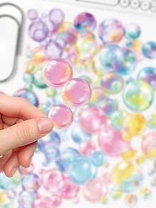 50张彩色泡泡贴纸，适用于笔记本、日记本和手机壳，PET材质装饰贴纸 - 彩色 - 查看 6