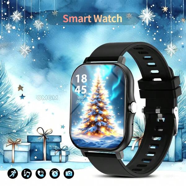 Smartwatch esportivo de alta definição com tela sensível ao toque completa, relógio masculino, chamadas sem fio, lembrete de mensagens, lembrete de alarme, múltiplos modos esportivos, fotografia remota, reprodução de música, smartwatch multifuncional, relógio feminino compatível com smartphones com sistema Android, ideal para presentear em diversas ocasiões, como o Ano Novo.