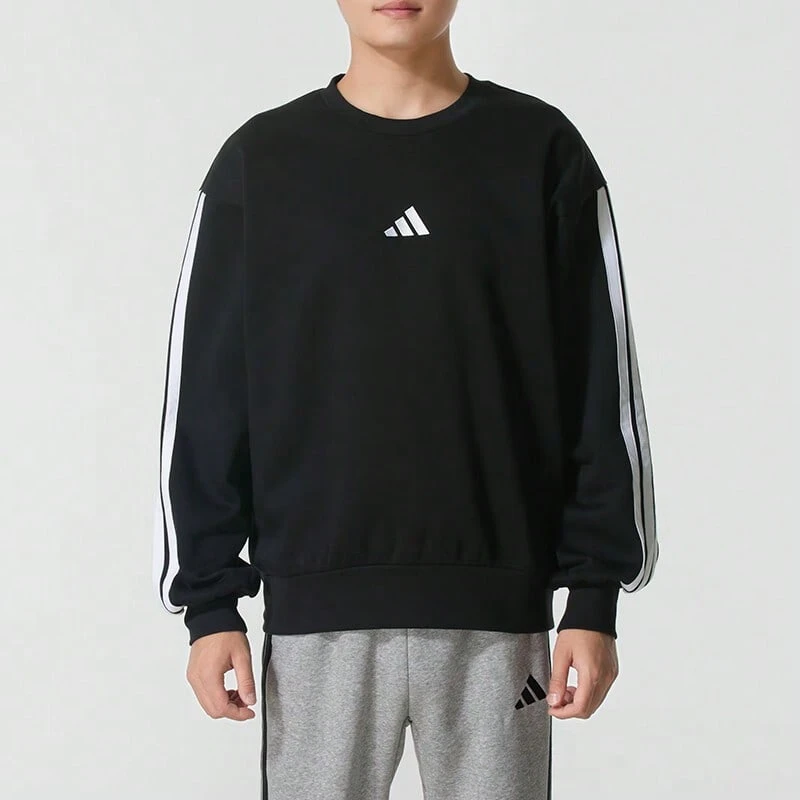 Sudadera para hombre Adidas, nueva casual deportiva de invierno 2025 con forro polar, cuello redondo con 3 rayas, JE6304