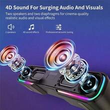3D Surround Bluetooth Sound Bar, High-Quality Speaker Material, Home Theater Soundbar, 4 Speakers & RGB Light Detail, 1200mAh Battery, USB/SD/AUX/FM Radio Support, Built-In Subwoofer & USB Rechargeable, Wireless Bluetooth Speaker Ideal For TV/Music/Gaming - Black - View 4