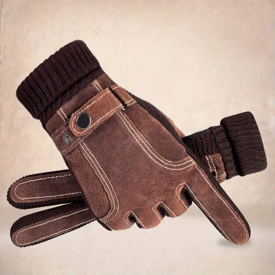 1 Pair Of New Men's Autumn And Winter Thickened Warm Gloves Cycling, Outdoor Sports, Mountaineering, Skiing, Camping, Fashion - màu đen - Xem 1