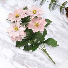 Christmas Poinsettia Flowers Beautiful Poinsettias Decorative Artificial Flower Bouquet For Home Decorations - 粉色 - 查看 3