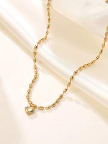 1pc Minimalist Fashion Pearl Chain Heart Pendant Necklace, Golden/Silver Heart Necklace, High Quality Couple Jewelry, Suitable For Men And Women Daily Wear, Heart-Shaped Gift Jewelry