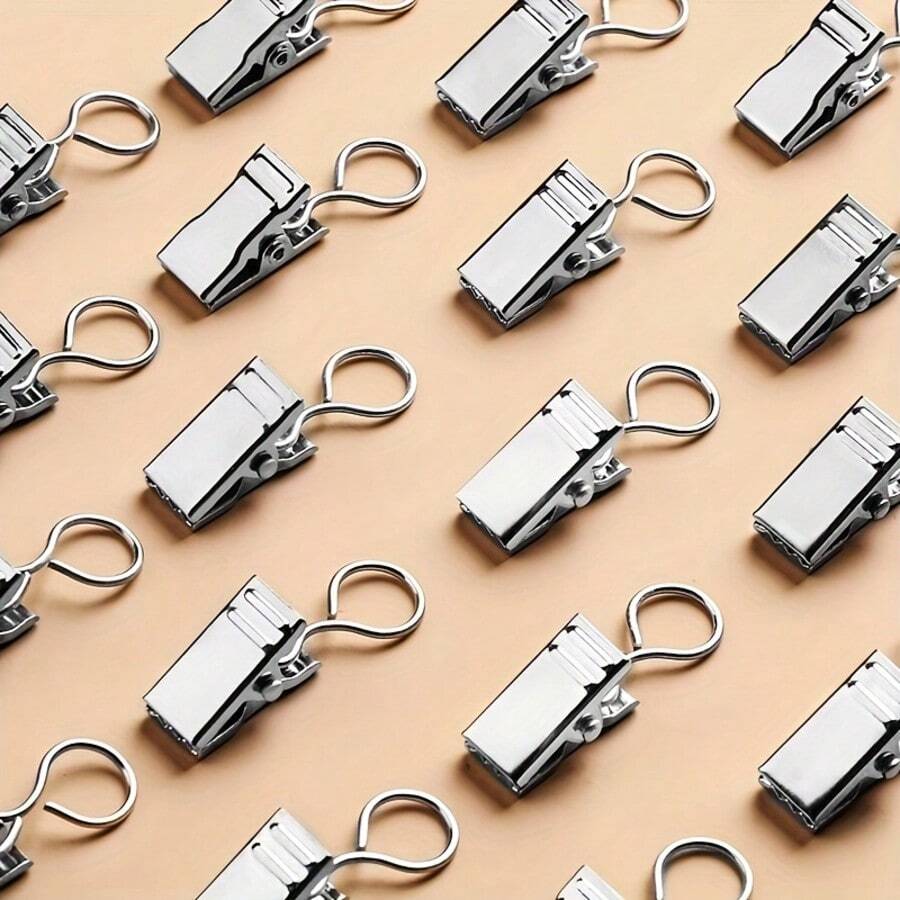 Curtain Clips With Serrated Ring, Metal Curtain Clamps, Shower Curtain Clips With Hooks - Silver - View 1