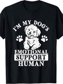 Men'S Funny "I'm My Dog'S  Human" T-Shirt - Heavyweight 180gsm Crew Neck Dog Lover Tee With Paw Print & Shiba Inu Design - Black Shirt With White Lettering - Machine Washable Casual Apparel For Dog Owners, Perfect Gift For Pet Paren - Black - View 2