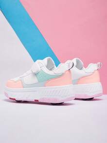 1 Pair Kids Detachable 2-In-1 Roller Skates With Thick Sole Round Toe Low-Top Hook And Loop Design, Versatile 4-Wheel Roller Skating Shoes For Children, Suitable For All Seasons