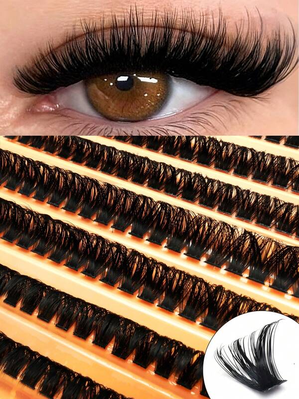 200 Clusters D Curl Natural Thick Curly Hot-Melt Individual Lash Extensions 8-16mm 0.07mm D Super Light Pack 10 Rows Waterproof Faux Mink Fur Single Cluster 3D Fit For Eyes Long-Lasting DIY Handmade Eyelash Extensions Suitable For Light, Heavy Makeup And Daily Occasions, Portable For Daily Use Or Going Out