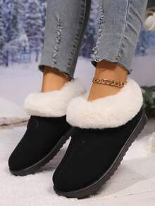 Botas de nieve para mujer de estilo coreano versátil y esponjoso, de tubo corto, con forro cálido y botas de piel, nuevas para el invierno 2025 - Negro - Ver 4