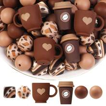 6/28 Pcs Cute 3D Brown Coffee Silicone Beads, Square Printed Beads Heart Shape Fashion Designs, Beads For Jewelry Making Beads, Perfect For DIY Accessories And Holiday Decorations, Gifts, Pen Accessories, And Decorative Accessories- Ldeal Valentine's Day Gift - Multicolor - View 8