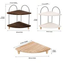 1 pieza Estantería de esquina de madera, base de estilo rústico, estantería de almacenamiento de granja, soporte de bandeja para bar de café, organizador de esquina para encimera de baño, estantería de exhibición central de cocina - color madera - Ver 3