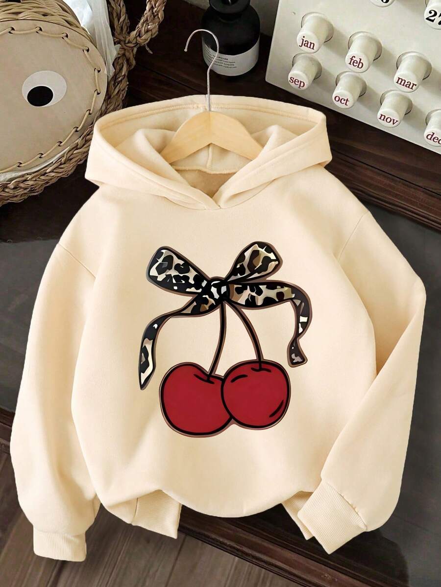 Young Girls' Cherry Pattern Warm Sweatshirt - Apricot - View 1