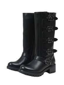 Women's Knee High Boots Round Toe Chunky Block Heel Side Zipper Wide Calf Boots Riding Fashion Winter Fall Boots For Women - Black - View 2