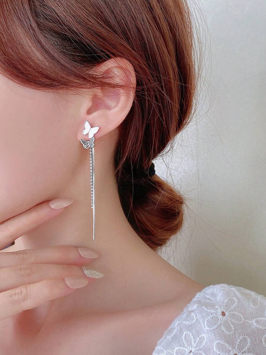 Nooxian 1 Pasang Anting Rumbai Kupu-kupu Fashion Wanita