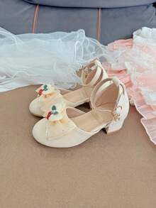 Cute Christmas Girls' Round Toe High Heel Bowknot Shoes, Great Gift For Little Girls On Christmas And New Year - Beige - View 9