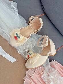 Cute Christmas Girls' Round Toe High Heel Bowknot Shoes, Great Gift For Little Girls On Christmas And New Year - Beige - View 18