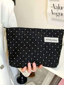 1 Piece, Velvet Fabric With Polka Dot Decoration And Diamond Pattern. It Is A Fluffy And Soft Women's Cosmetic Bag, A Travel Zippered Cosmetic Pouch, A Storage Bag, A Cute Toiletries Bag, A Large-Capacity Cosmetics Organizer Box, A Cosmetics Storage Box , Makeup Room Decor,Makeup Bag,Travel Essential - Multicolor - View 1