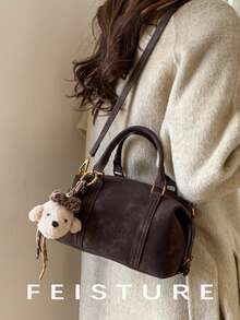 1件 FEISTURE 新款字母压纹手提包，PU材质时尚女士单肩斜挎包，带吊坠，适合日常外出、约会、通勤。 - 咖啡 - 查看 9