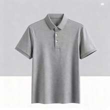 Men's Short-Sleeved Polo Shirt Made Of Monochromatic, Cool Silk, Quick-Drying Imported Fabric With Stretch. - 灰色 - 查看 1