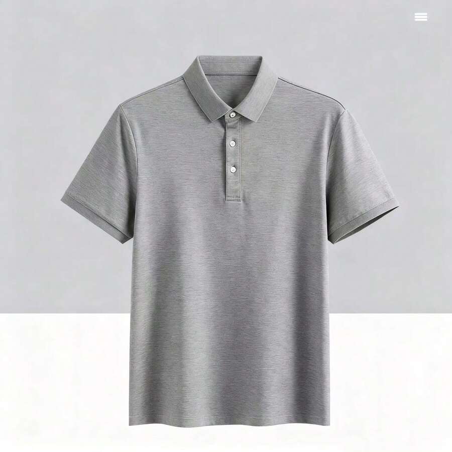 Men's Short-Sleeved Polo Shirt Made Of Monochromatic, Cool Silk, Quick-Drying Imported Fabric With Stretch. - 灰色 - 查看 1