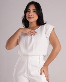 Women's Tailored Blouse With Buttons And Round Neck - White - View 1