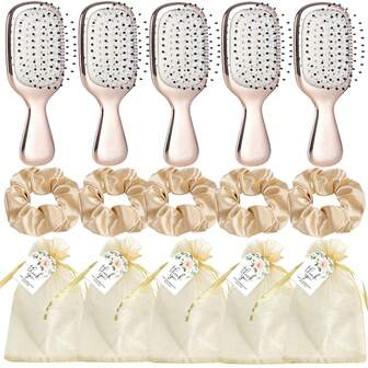 4/20 件新娘派对礼品套装，粉色蝴蝶结镜梳折叠发梳蝴蝶结发环，附感谢卡和储物袋，婚礼，适合伴娘和宾客。返校