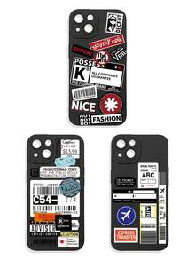 Funda de teléfono con gráfico de letra de eslogan negro, funda de teléfono con collage abstracto, avión, rayas y etiqueta gráfica negra, funda de teléfono con patrón de retazos vintage, funda de teléfono con protección de lente negra. Compatible con iPhone y Galaxy, funda de teléfono, funda compatible con iPhone 17 Pro Max, fundas, funda compatible con iPhone 13, funda compatible con iPhone 15, regalo de fiesta, versión internacional, no la versión nacional - Multicolor - Ver 38