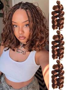 3 件装盒状辫子，松散卷曲钩针编织辫子，黑色发丝，法式扭发，女士合成接发，短卷发，钩针假发，高温纤维假发，女士蓬松波浪编织发型，自然造型辫子颜色：黑色、紫色、绿色、蓝色 - 彩色 - 查看 33