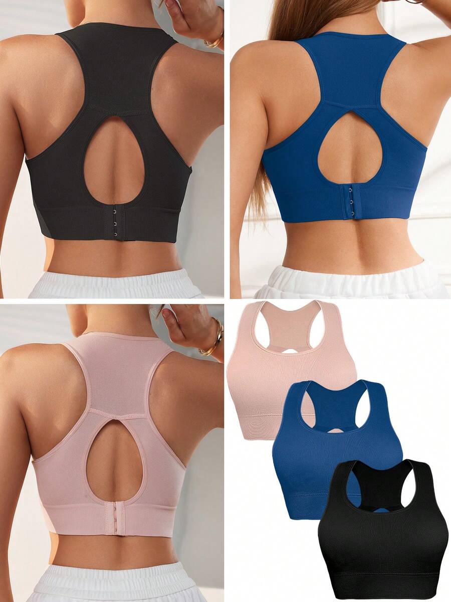 3 piezas Sujetador deportivo sin costuras para mujer, cómodo y con corte corto, ideal para yoga y fitness. - Multicolor - Ver 1