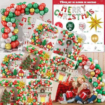 95PCS Kit de Globos Navideños AivaToba Decoracion Tematica para Navidad con Pancarta de Navidad Juego de Globos Rojos y Verdes Oro Starburst Globos Para la Decoracion de Fiestas Navideñas
