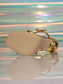 Women's Gold Studded Buckle Decor Double Strap Stiletto High Heel Shoes, Fashionable Minimalist, Versatile For Daily Wear - Gold - View 6