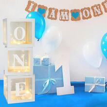 1 套（3 个盒子，3 个字母 O、N、E）升级透明气球盒，一周岁生日派对道具，蛋糕背景装饰，餐桌中心装饰（不含灯饰，不含气球） - 彩色 - 查看 3