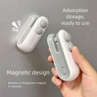 OBOVAY Snack Packaging Bag Sealer, Built-In Magnetic USB Rechargeable Battery, Portable Mini Sealer, Suitable For Picnics And Travels, Manual Plastic Sealing Machine, Bag Sealing Magic Tool, Potato Chip Bags, Biscuit Bags, Suitable For Resealing