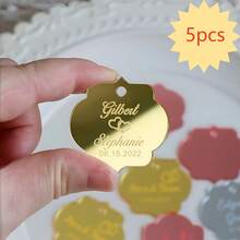 300/200/100/50/30/10/5 piezas Etiquetas de espejo acrílico personalizadas, Etiquetas de "Guarda la fecha", Con agujeros, 4 x 3.5 cm, Se pueden usar como recuerdos de baby shower, recuerdos de fiesta de boda, etiquetas con nombre personalizadas para artículos hechos a mano, etiquetas con nombre de boda, etiquetas con nombre personalizadas