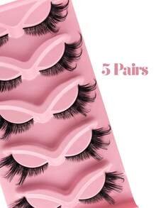 5 Pairs Of Cat Eye Lashes, 3 D Natural Fluffy Soft And Long Eyelashes, Black Band Fox Eye Comic Eyelashes, 4-21 Mm Length, Suitable For Daily And Various Occasions, Create Bold Makeup - wispy lashes - View 5