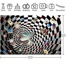 1pc Wonderland Checkerboard Backdrop, Enchanted Tea Party Polyester Photography Background For Parties, Fairy Tale Photo Booth Prop Decorations - Multicolor - View 5