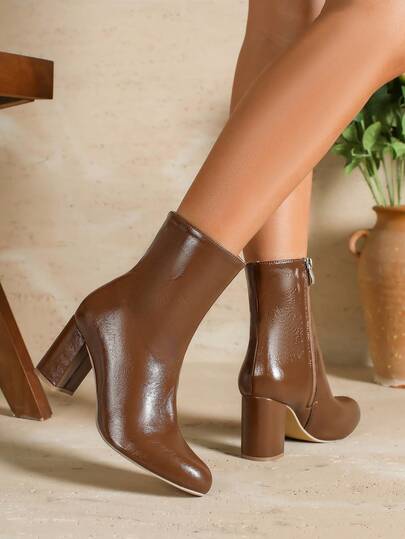 Women's Autumn/Winter Boots, Chunky Heel Round Toe Fashion High Heel Ankle Boots, Warm And Stylish For Formal Occasions