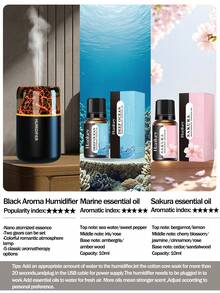 1 pieza Difusor de aroma volcánico de 180ml de capacidad (alimentado por USB). 2 modos de niebla, funcionamiento silencioso, 5 aromas (fragancia oceánica), se puede usar como ambientador de coche y difusor de aceites esenciales para el hogar. - Blanco y negro - Ver 18