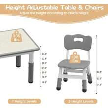 PtioHavn Juego de mesa y silla para niños con 4 asientos, regulable en altura, con tablero de graffiti y patas antideslizantes, adecuado para el aula de guardería y el hogar Juego de mesa y silla para actividades infantiles, adecuado para niños de 2 a 10 años. - Gris Claro - Ver 3