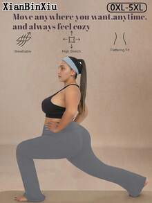 XianBinXiu 1pc Plus Size Dark Grey High Waist Flare Leg Yoga Pants, Autumn/Winter, High Elasticity Squat Proof Design, Knit Fabric, Comfortable Fit For Daily Wear And Workout