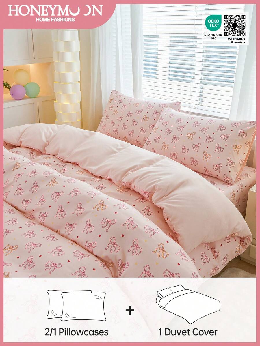 Bộ ga trải giường in họa tiết 2/3 món, vỏ chăn có 4 dây buộc và khuy cài - 1 vỏ chăn và 1/2 vỏ gối, thoáng khí và nhẹ, món quà tuyệt vời cho người thân yêu (không bao gồm chăn bông), phù hợp với giường đơn, giường đôi, giường cỡ Queen, giường cỡ King, thích hợp cho gia đình và ký túc xá, đạt chứng nhận Oeko-Tex. - Nhiều màu - Xem 1