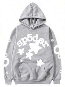 Y2K Black Essentials Hoodie Spider Web Fashion Printed Star Hoodie Hip Hop Aesthetic Graphic Hoodies Gothic Emo Junk Punk Hoodie - Xám - Xem 7