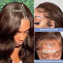 34 Zoll 200% Dichte Körperwelle 13x4 Lace Front Perücken Menschliches Mischungshaar Vorgezupft #4 Braun mit Baby Haar 200% Dichte Brasilianisches Jungfernhaar Mischungshaar Perücken für Frauen Party Täglicher Gebrauch Natürliche Haargrenze