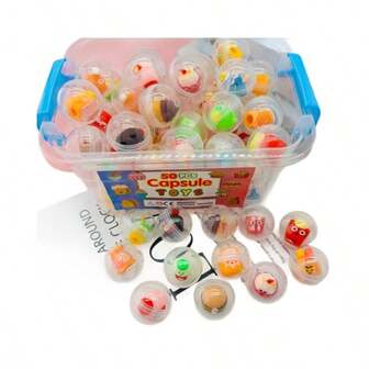 50 Pcs Mini Capsule Toy Assortment - Mixed Plastic Novelty Gag Toys For Kids, Perfect For Gumball Machine, Party Favors, And Surprise Prizes - Ideal Gifts For Birthday, Halloween, Thanksgiving, Christmas, And Easter Celebrations, Ages 3+