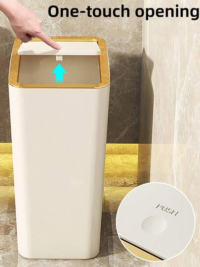 1pc Odor-Proof Trash Can With One-Touch Lid - Square Design, Easy Cleaning For Bedroom, Kitchen, Living Room And Public Spaces