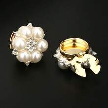 مجموعة زر كريستال أنيق - أزرار أكمام معدنية ذهبية للنساء للبلوزات والفساتين، بدون الحاجة للخياطة، هدية إكسسوار موضة، ملابس رسمية - متعدد الألوان - مشاهدة 3