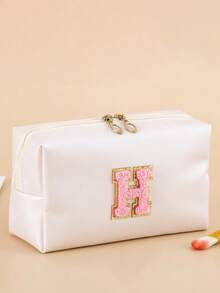 1 Piece//2pcs/4pcs Waterproof Cute Women Makeup Bag For Teen Girls Preppy Chenille Letter Patches SKIN HAIR FACE BATH STUFF Travel Cosmetic Pouch Skincare Face Initial Cosmetic Bag Toieltry Bag Hair Products Stuff Pouch - Beige - View 25