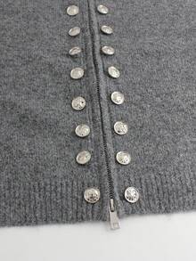 Women's Knitted High Neck Cardigan Long Sleeve Ribbed Two-Way Zipper Faux Button Elegant Fashion Casual Spring Autumn Winter - Grey - View 6