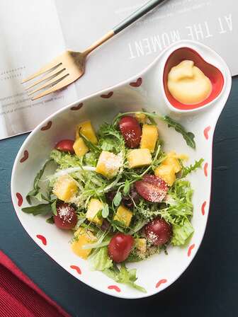 1 st hjärtformad gryta med handtag - Ugnsbakning - Kreativ kalebassformad salladsskål - Dippskål - Knyptallrik - Soppskål - Dessertskål - Frukostflingorskål - Keramisk porslin